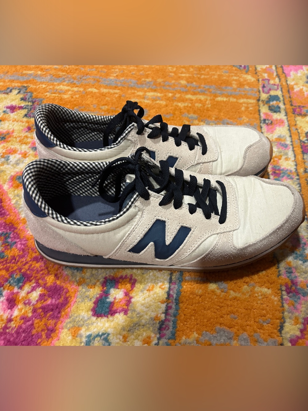 New Balance Women’s Beige and Navy Low-Top Sneakers